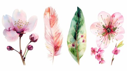 Poster - A set of four beautiful watercolor flowers and leaves. Perfect for various design projects