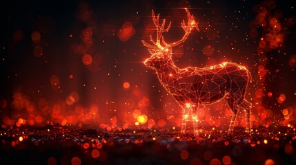 Fototapete - A Christmas deer in an abstract style. Low poly design. Merry Christmas card. Modern 3D graphic geometric background. Wireframing light connection structure. Modern illustration.