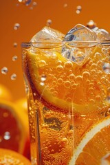 Wall Mural - Glass of soda with orange slices and ice, perfect for summer beverages