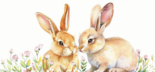 Poster - A pair of rabbits sitting side by side. Suitable for nature and wildlife themes