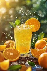 Canvas Print - A glass of orange juice surrounded by oranges. Ideal for food and beverage concepts