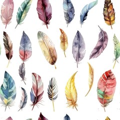Poster - Colorful watercolor feathers on a plain white background. Suitable for design projects