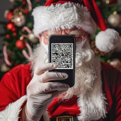 Aufkleber - Santa Claus holding up a QR code, suitable for holiday promotions