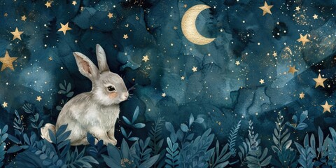 Poster - A cute rabbit sitting in the grass, perfect for nature and animal themes