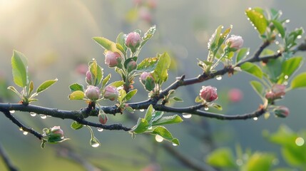 Aufkleber - Close-up of a wet apple tree branch, suitable for nature themes