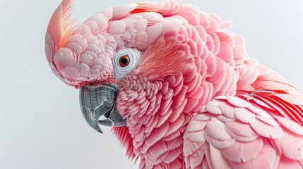Poster - Close up of a pink parrot on a white background, perfect for wildlife concepts