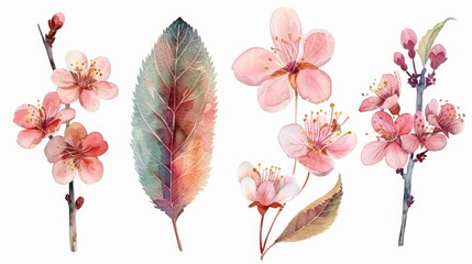 Poster - Beautiful watercolor flowers and leaves set for various design projects