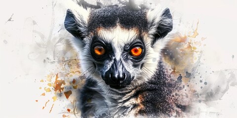 Poster - Close up of a lemur with striking orange eyes. Perfect for wildlife and animal-themed projects