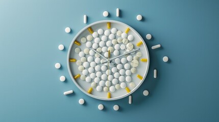 Aufkleber - Clock made out of pills on blue background. Perfect for healthcare or time management concepts