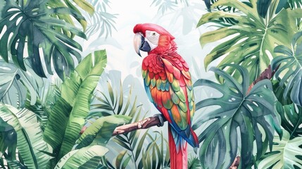 Poster - A colorful parrot perched on a tree branch. Suitable for nature-themed designs