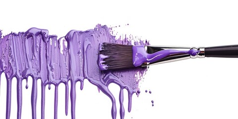 Sticker - Purple paint dripping down a paintbrush, suitable for art and creativity concepts