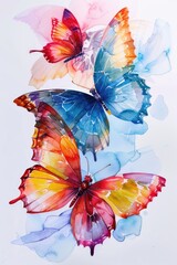 Poster - Three vibrant butterflies on a plain white background. Suitable for various design projects