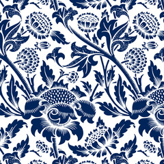 Vintage png blue nature ornament seamless pattern background