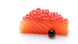 Sushi and caviare made of salmon, isolated on a white background
