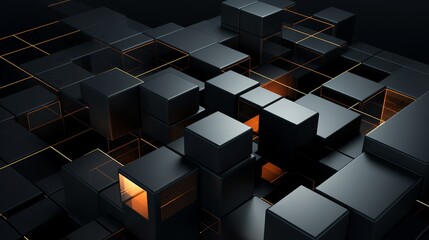 Wall Mural - 3D squares morphing into a minimalist, dark-toned user interface,