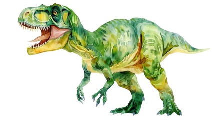 Poster - A dinosaur with its mouth open in a watercolor painting. Perfect for educational materials
