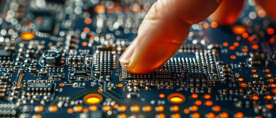Aufkleber - With a close-up of the tester checking the motherboard. Toned image with a shallow DOF, focusing on the tester's tip only.
