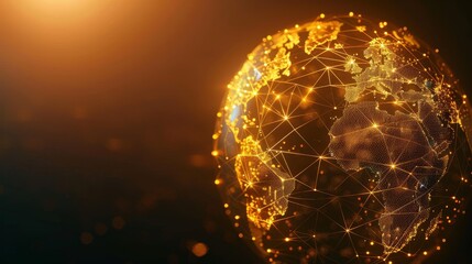 Aufkleber - Isolated  illustration of abstract golden planet earth. World map. Space view. Geometric background. Wireframe light connection sphere structure. Modern 3d graphic concept. Isolated