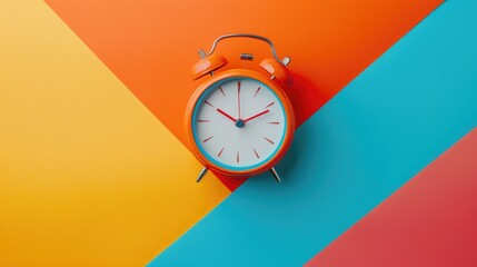 Poster - A vibrant image of an orange alarm clock on a colorful wall. Perfect for adding a pop of color to any design project