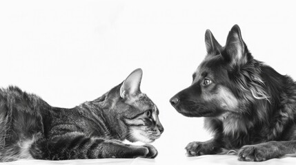 Poster - A heartwarming image of a dog and a cat peacefully resting side by side. Perfect for pet lovers or animal-themed designs