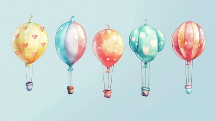 Poster - A vibrant row of balloons in flight. Perfect for celebrations and festive occasions