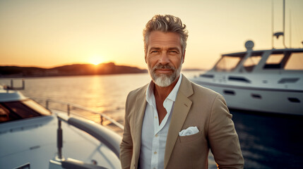 Wall Mural - businessman on the yacht portrait of a man respectable man in a jacket