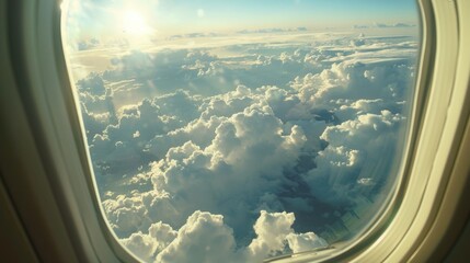 Aufkleber - A scenic view of clouds from an airplane window. Perfect for travel blogs or aviation websites