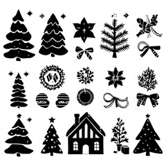 Wall Mural - Black and white silhouette of christmas icons