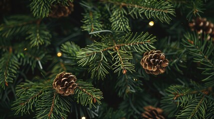 Poster - Detailed shot of pine cones on a tree, ideal for nature backgrounds