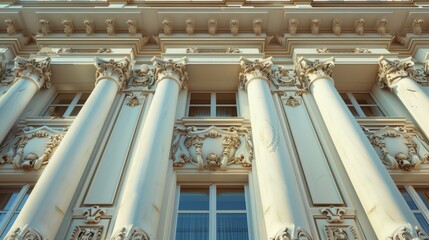 Poster - Tall building with columns and a clock, suitable for cityscape illustrations