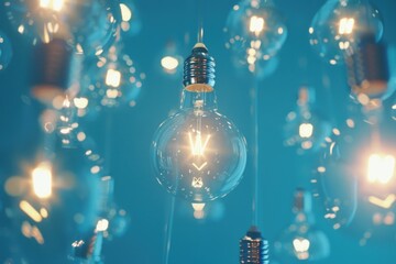 Poster - A cluster of light bulbs suspended from a ceiling. Ideal for interior design projects