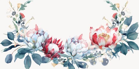 Poster - Beautiful watercolor painting of a wreath of flowers, perfect for wedding invitations or greeting cards