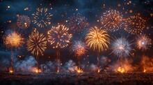 Modern Illustration Of A Festive Patterned Firework Bursting In Various Shapes Against A Checkered Background