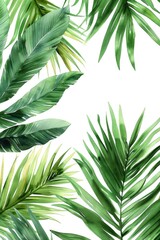 Poster - Vibrant watercolor painting of palm leaves on white background. Perfect for tropical-themed designs