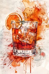 Poster - A painting of a refreshing drink with a slice of orange. Ideal for food and beverage concepts