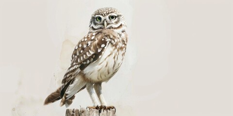 Poster - A small owl perched on a wooden post. Suitable for nature and wildlife themes