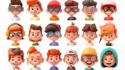 Canvas Print - Kid avatar set includes 3D school teen boy girl cartoon character, modern young child face icon, happy student team portrait profile.