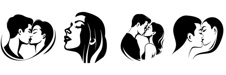 Sticker - Black and white sketch of hand drawn couple kissing 