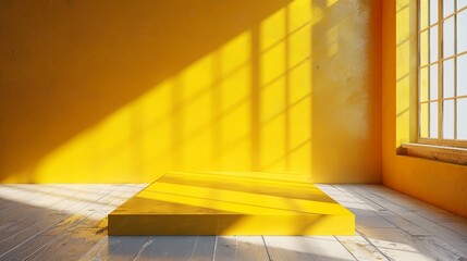 Aufkleber - A yellow room with a window and a yellow square on the floor