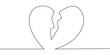 Vector one line art illustration of a broken heart