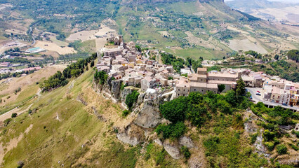 Wall Mural - aerial pictures made with a dji mini 4 pro drone over Calascibetta, Sicily, Italy.