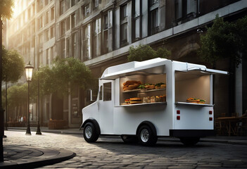 truck isolated 3d white realistic food rendering delivery up template mock design van street brand cafes car vehicle business eatery fast transport service