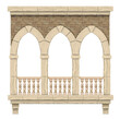 Gothic colonnade balcony facade with stone arches