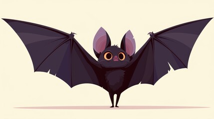 Wall Mural - 2d illustration of a funny black vampire bat with striking eyes in a flat icon style