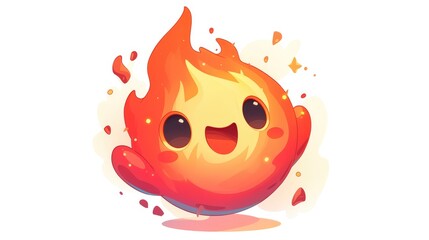 Poster - A dynamic cartoon fire flame icon emanating fiery red sparks stands out against a crisp white backdrop This vibrant sprite captures the essence of energy power and the concept of fire emoji 