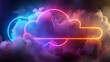 3D render: Abstract clouds illuminated with neon light cloud icon in the dark night sky. Glowing neon line cloud with copy space.