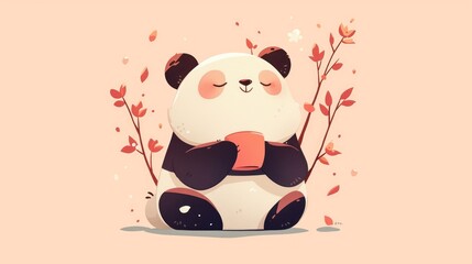 Sticker - A delightful panda character depicted in a charming cartoon style presented as a 2d illustration