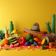 Wall Mural - Abundant Array of Fruit and Vegetables on Table