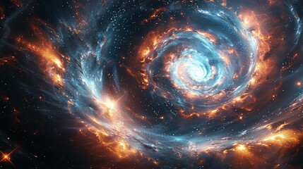 Big Planets and shining stars galaxy in space. Black hole over star field in outer space, abstract space wallpaper with form of letter O and sparks of light purple blue pink with copy space