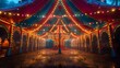 Enchanting Circus Glow: Minimalist Melody Under the Big Top. Concept Circus Photography, Neon Lights, Minimalist Style, Under the Big Top